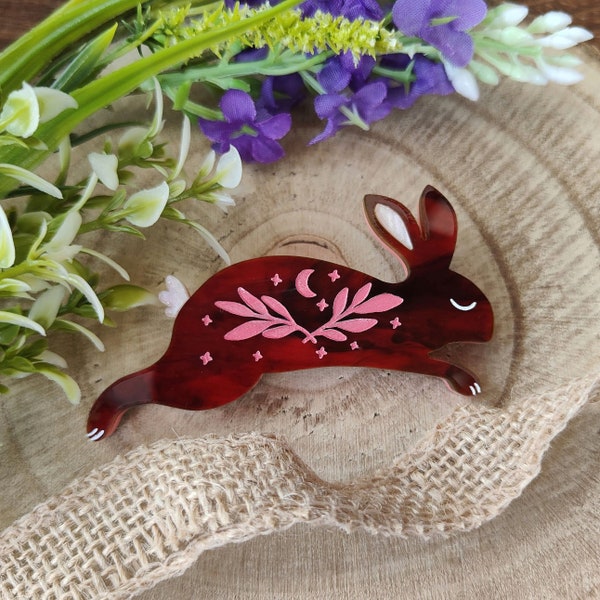 Autumn Fortune Folk Bunny brooch | laser cut acrylic brooch