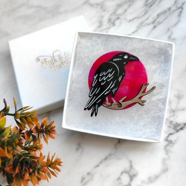 Moon Raven brooch | laser cut acrylic brooch