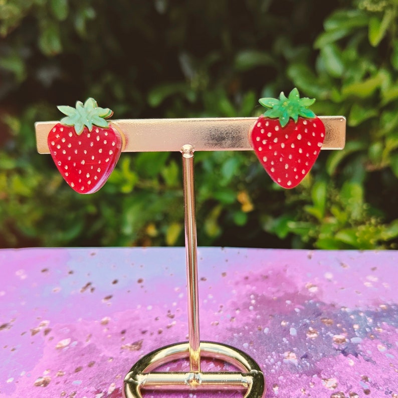 Sweet Strawberry stud earrings laser cut acrylic earrings image 1