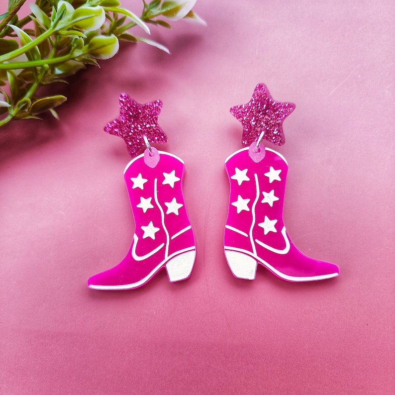 What Would She Do Pink Cowgirl Earrings - Acrylic Western Country Music Dangle Earrings For Women & Girls