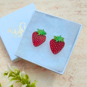 Sweet Strawberry stud earrings | laser cut acrylic earrings