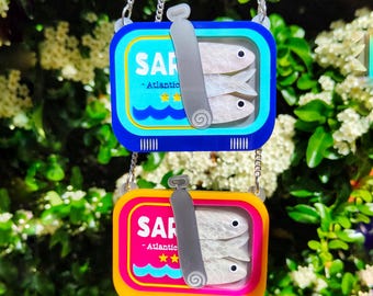 Verzinnte Sardinen Halskette | Laser-cut Acrylglas