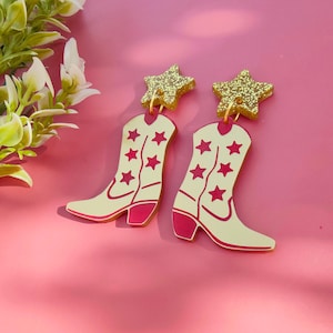 Texas Hold &#39;em boot earrings | laser cut acrylic cowboy earrings