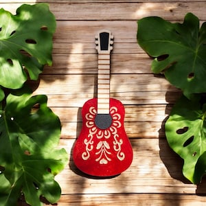 Red Folk Guitar brooch | laser cut acrylic brooch