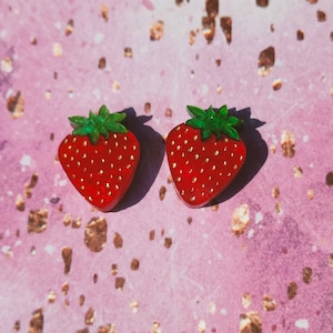Sweet Strawberry stud earrings laser cut acrylic earrings image 2