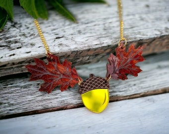 Oak Fall - Herbst Eichel Halskette | Acrylschmuck | lasergeschnitten