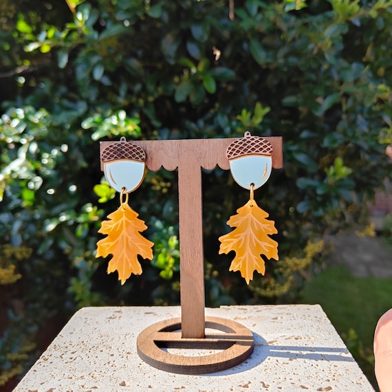 Oak Fall earrings | laser cut  acrylic acorn earrings | celestial forest witch autumn