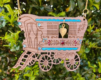 The Fortune Teller's Caravan necklace | laser cut wooden necklace