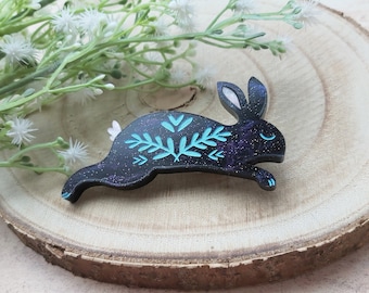 Winter Fortune Folk Bunny brooch | laser cut acrylic brooch