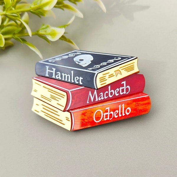 Hamlet / Macbeth / Othello bookstack brooch | Shakespeare  |  laser cut acrylic