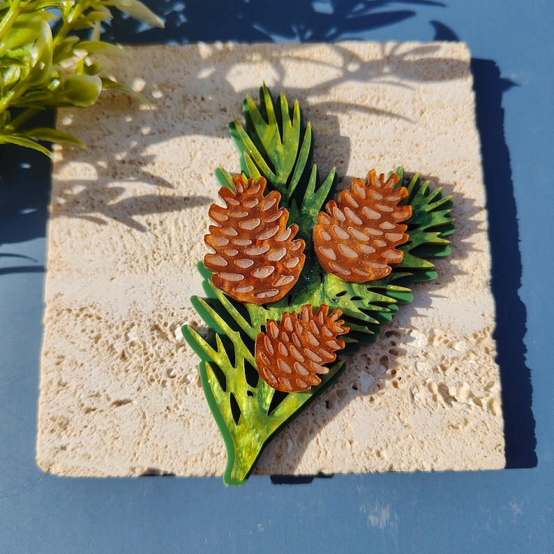 Pine Sprig brooch festive winter christmas jewellery laser cut acrylic image 1