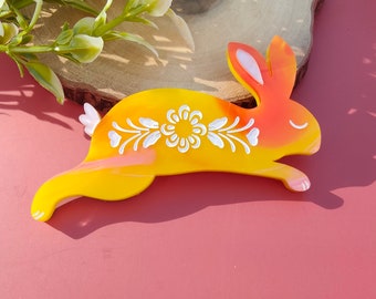 Summer Fortune Folk Bunny brooch | laser cut acrylic brooch