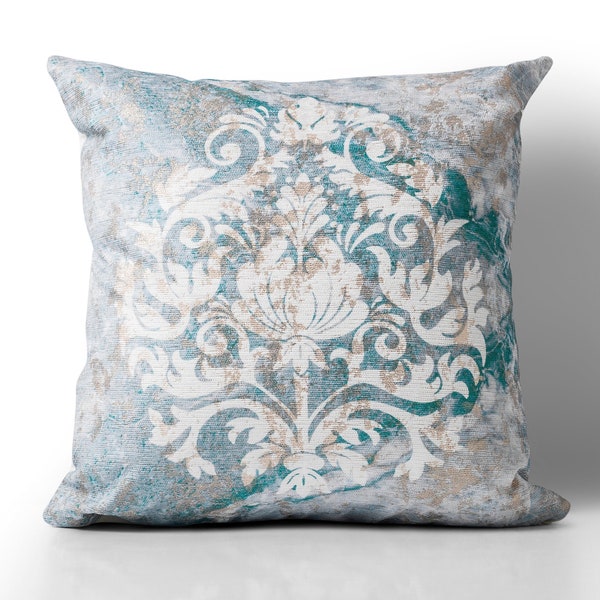 Damask Pillow Cover, Mint Green Marble Background Cushion Cover, Decorative Pillow, Designer Throw Pillow Covers