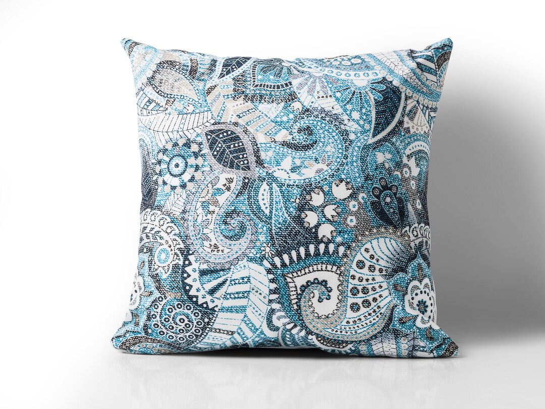 Blue Paisley Pillow Cover, Modern Pillow Case, Square Throw Pillow