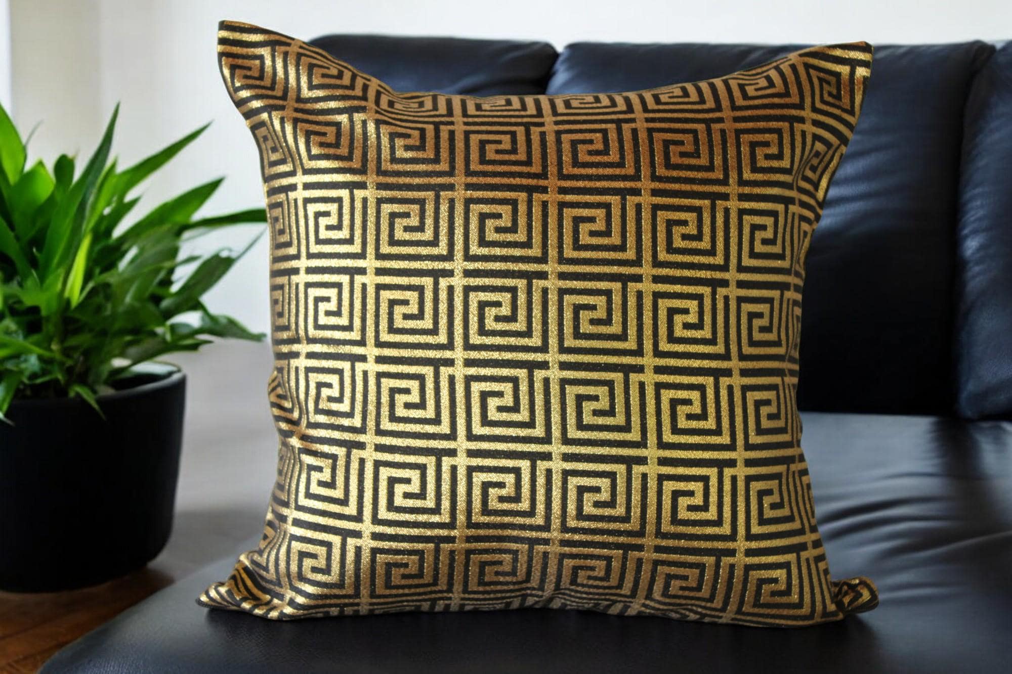 Gold Greek Key Pillow Cover: Chenille Baroque Cushion, Designer
