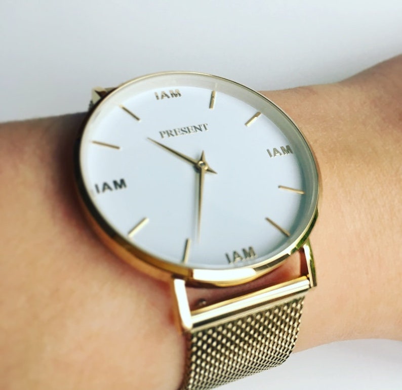 Women's Gold Mesh Watch Affirmation Watch I Am Present Etsy