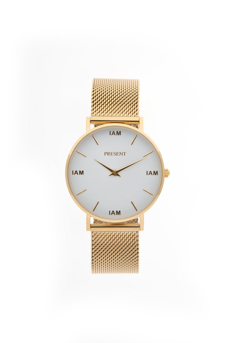 Women's Gold Mesh Watch Affirmation Watch I Am Present Etsy