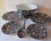 Chinese Porcelain Famille Rose Dinnerware, Hand Painted Milleflueur Plates, Soup Tureen, Serving Spoon, Vintage Chinese Red Mark