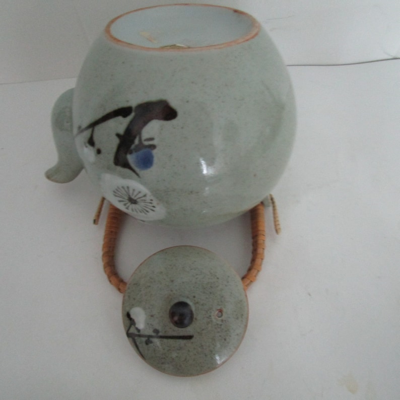 Japan Celadon Teapot Otagiri Hand Crafted bamboo handle