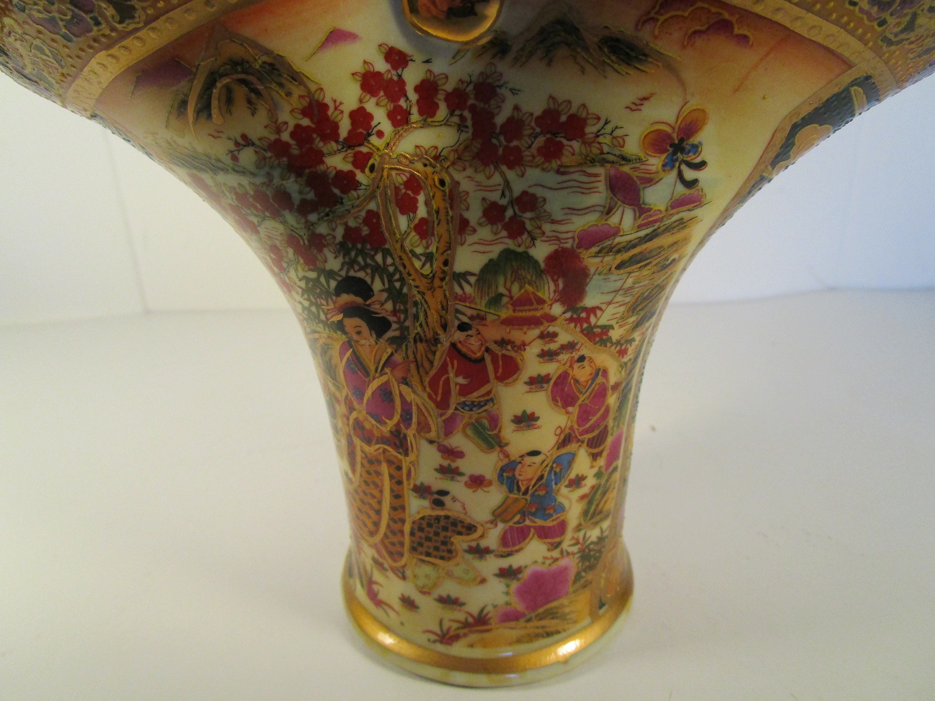 Satsuma Basket Vase Gold Handle Porcelain Motif Etsy