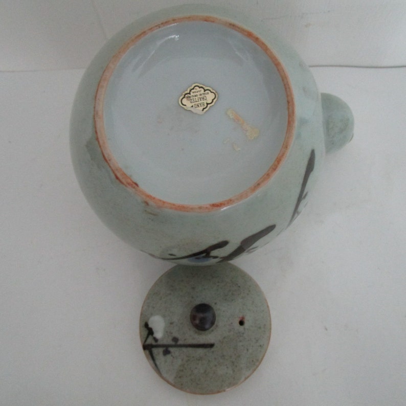 Japan Celadon Teapot Otagiri Hand Crafted bamboo handle