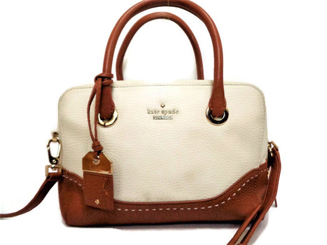 Vintage Kate Spade Handbag White Brown Cow Leather Shoulder Etsy