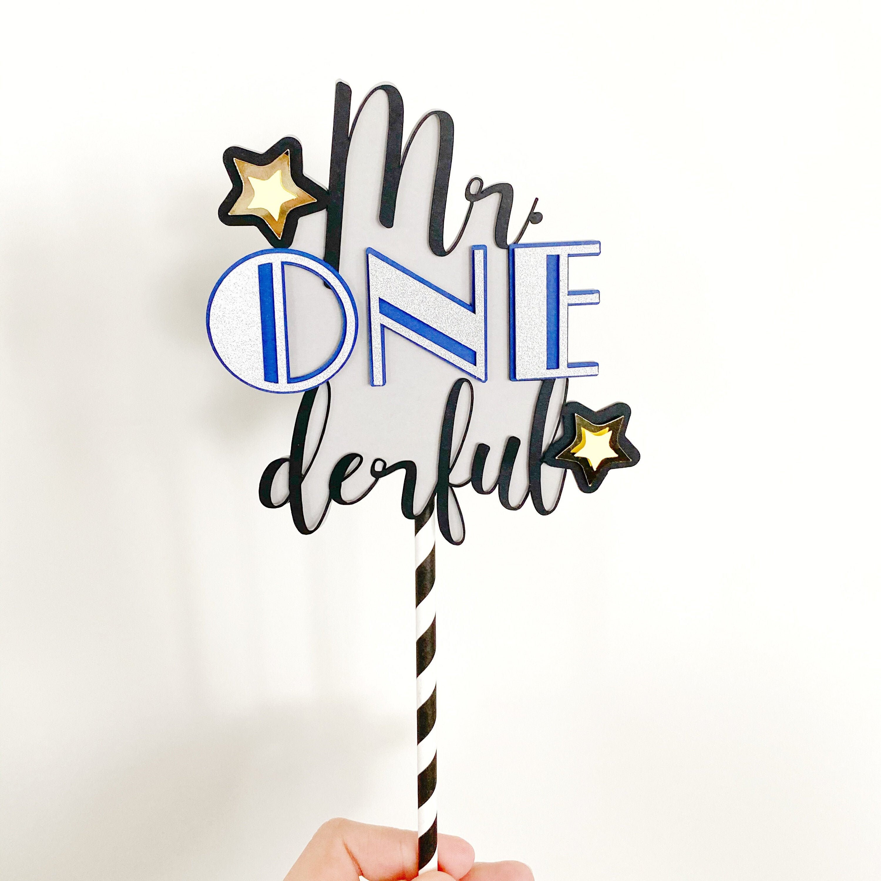 Mr. One derful cake topper black blue silver gold first Etsy