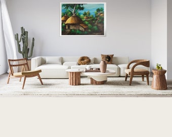 African village with blue background