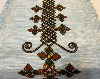 Ethiopian Hand Woven Hand Embroidery Luncheon Mat Place Mat one 35x15 and Three 15x15