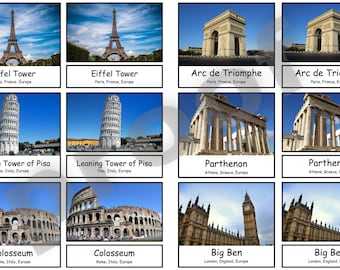 World Landmarks and Around the World Montessori 3-part cards for Safari Toobs PDF file