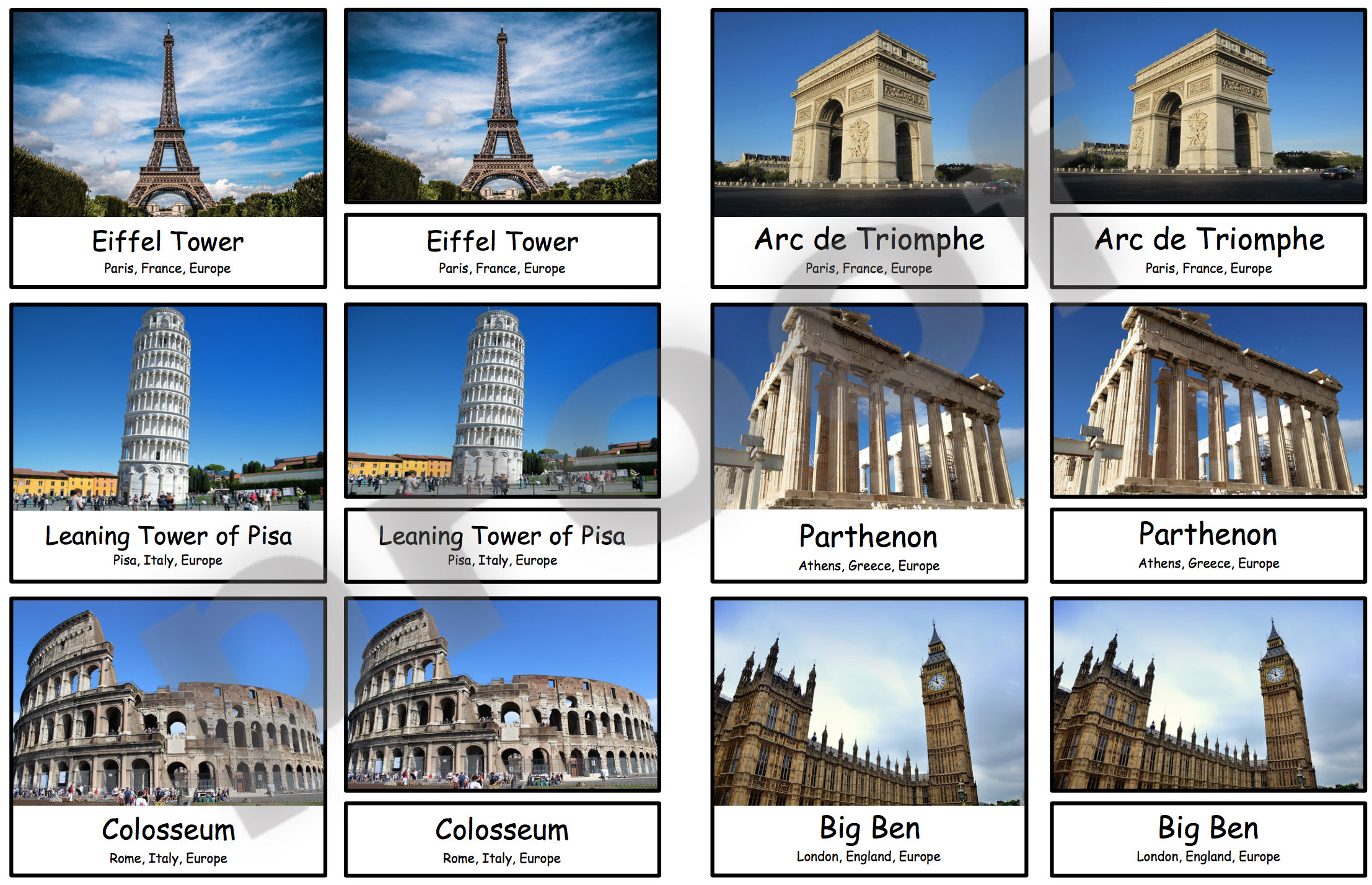 World Landmarks and Around the World Montessori 3part Cards Etsy