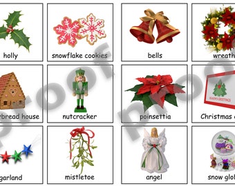 Christmas Vocabulary and Silhouette Match--Montessori Matching PDF file