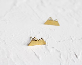 Small Mountains Handmade Brass Stud Earrings