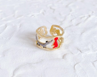 Little Red Riding Hood Ring – Handmade Brass Fairytale Jewellery with Enamel Detail