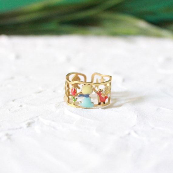 Starry Boy-Inspired Ring – Handmade Brass Ring with Fox and Rose