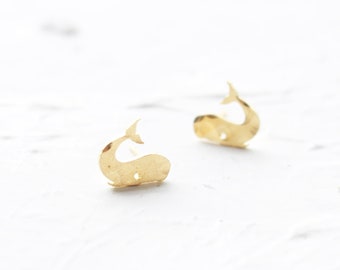 Small Whales Handmade Brass Stud Earrings