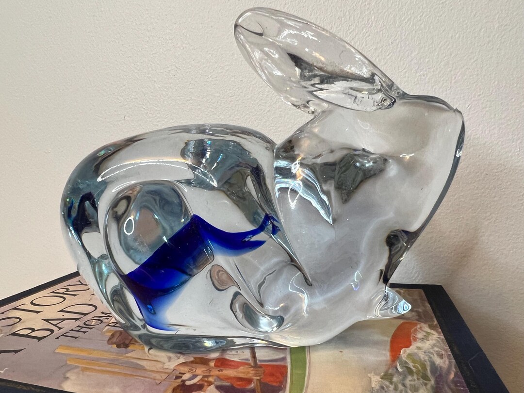 Art Glass Rabbit Paperweight With Blue Detail Large - Etsy