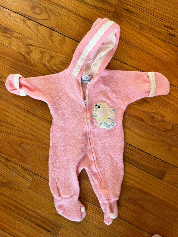 Vtg 1960s infant baby bunnywarmer outfit pink lion