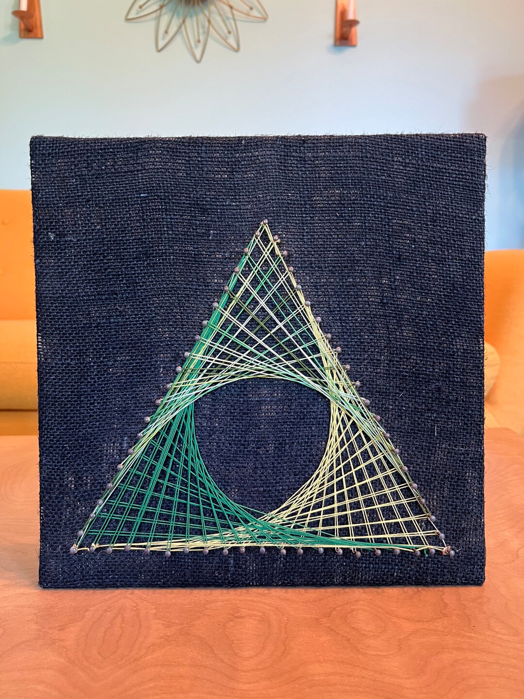 Vintage 1985 String Art Work Illuminati Symbol Pyramid Green Etsy