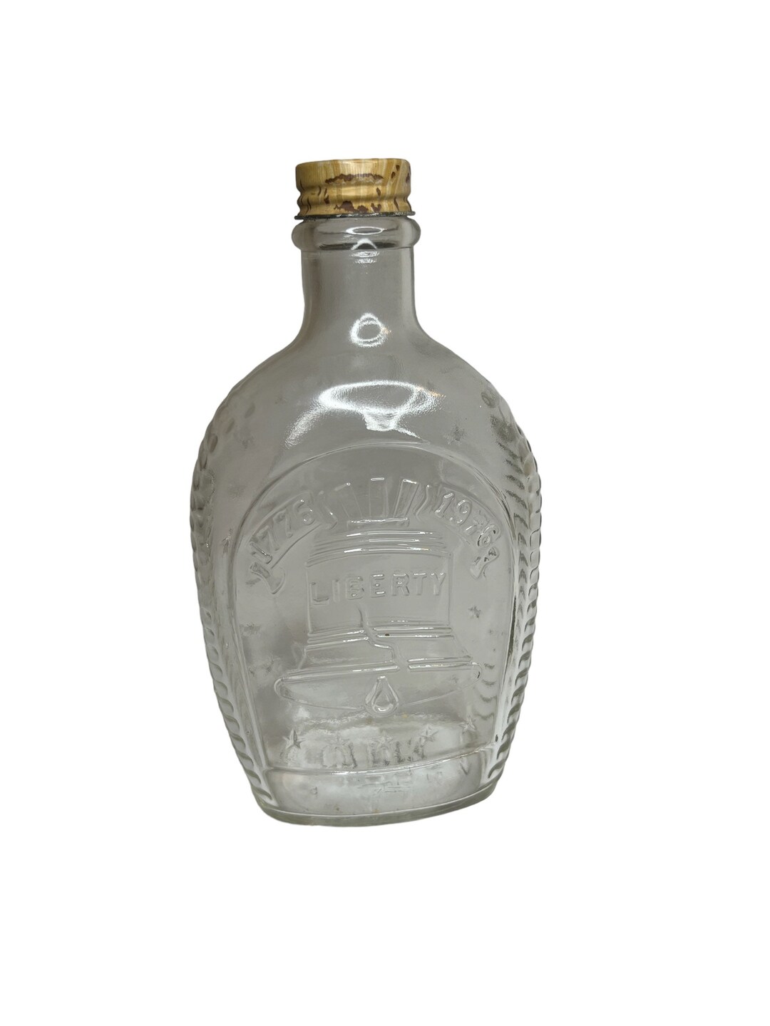 1976 Vintage Log Cabin Syrup Bottle Bicentennial Clear Glass 1776 24 Fl