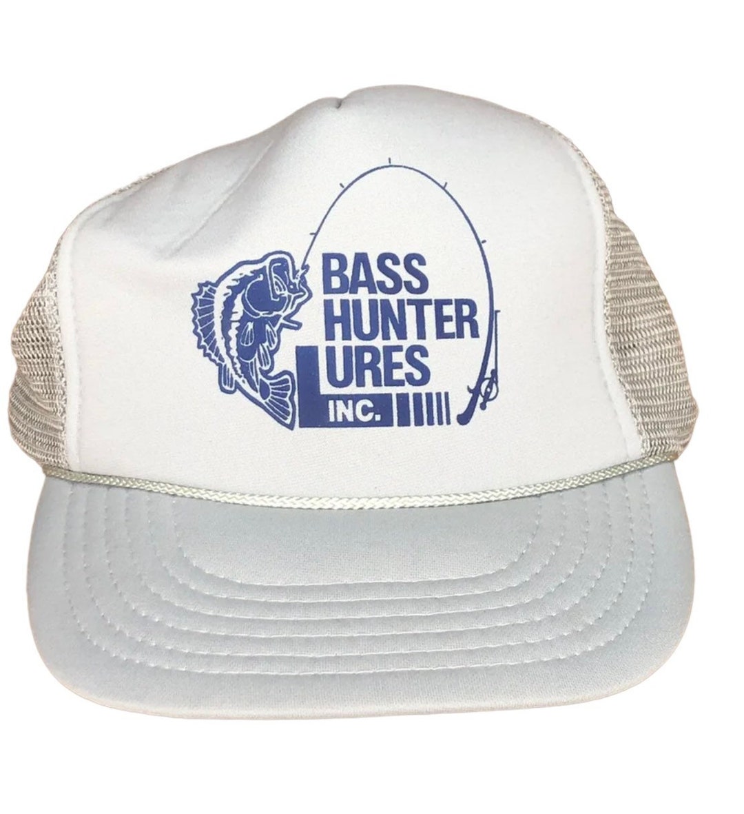 Vintage Bass Hunter Lures Inc Trucker Hat Snapback Fishing Cap Gray 