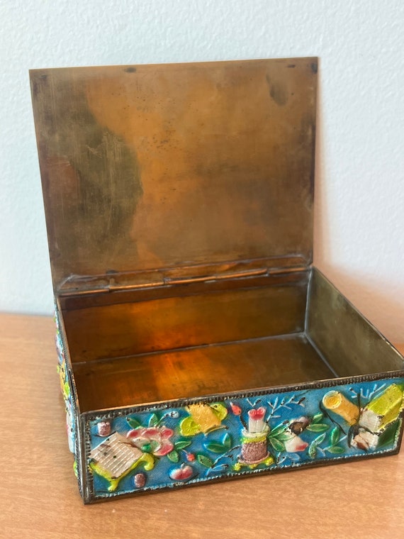 Vintage Trio of Enamel over copper cigarette box … - image 5