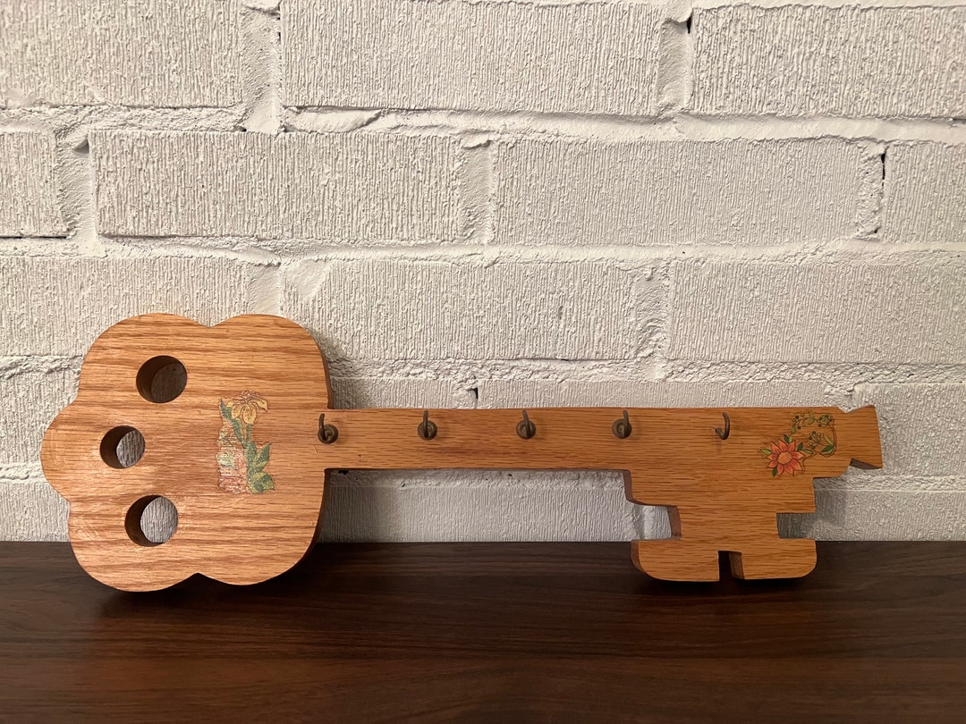 Vintage Wooden Key Holder Wall Hanging 1970’s Flowers - Etsy