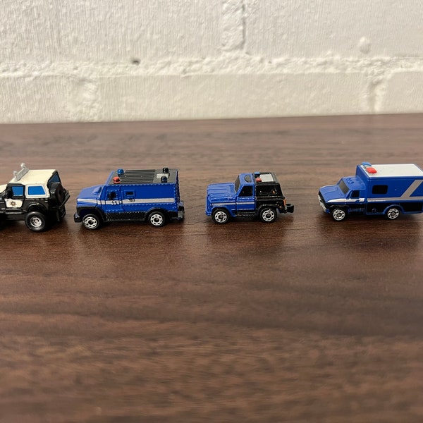 4 vintage Micro Rescue Cars Sheriff Jeep Ambulance Micro Machines