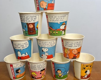 Vintage Dixie Cup Snoopy & the Peanuts Gang bathroom cups 3 oz lot of 10 different Charlie Brown