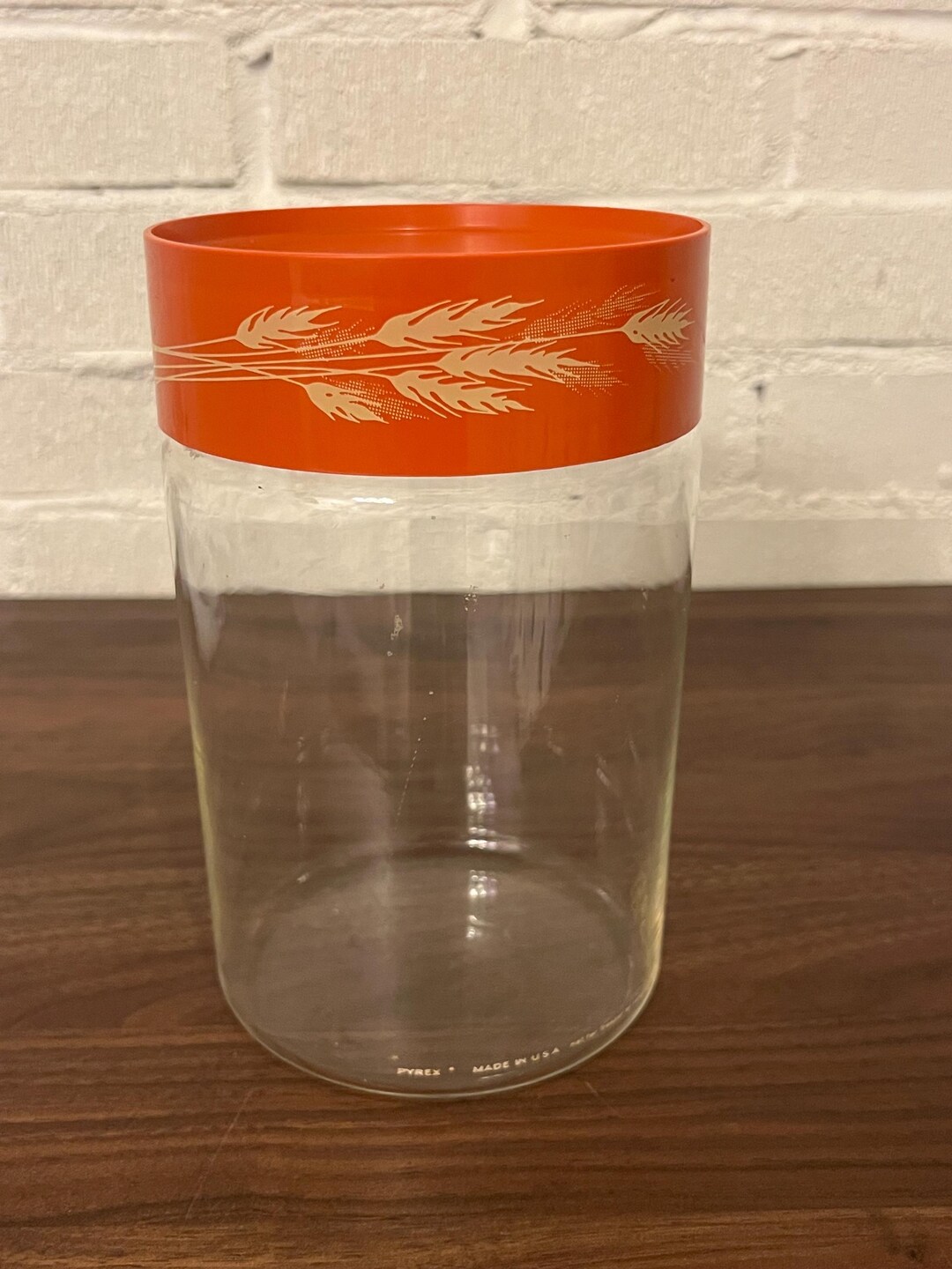 VTG Harvest Wheat Pyrex See N Store Glass Canister 7 1/4” Orange Lid ...