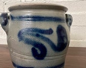 Vintage Salt Glazed crock double handled Possibly German Cobalt