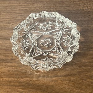 Vintage Anchor Hocking Clear Glass Star of David Pattern Ashtray Early American Prescut