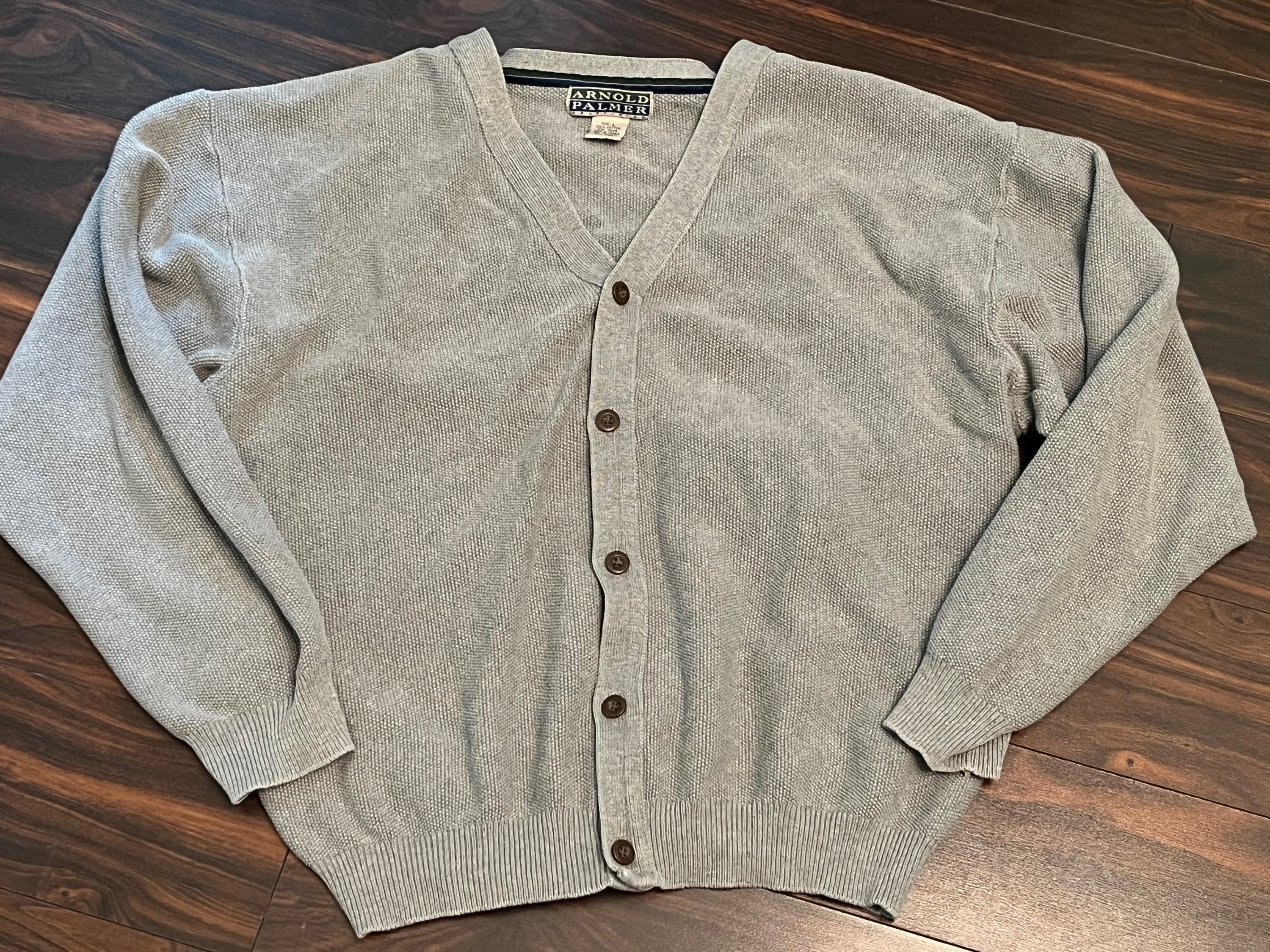 Vintage Arnold Palmer Gray Cardigan Sweater Mens Large L Old Retro Clothing Etsy New Zealand