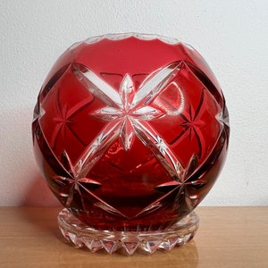 Vintage Cranberry to clear cut glass candleholder dish antique